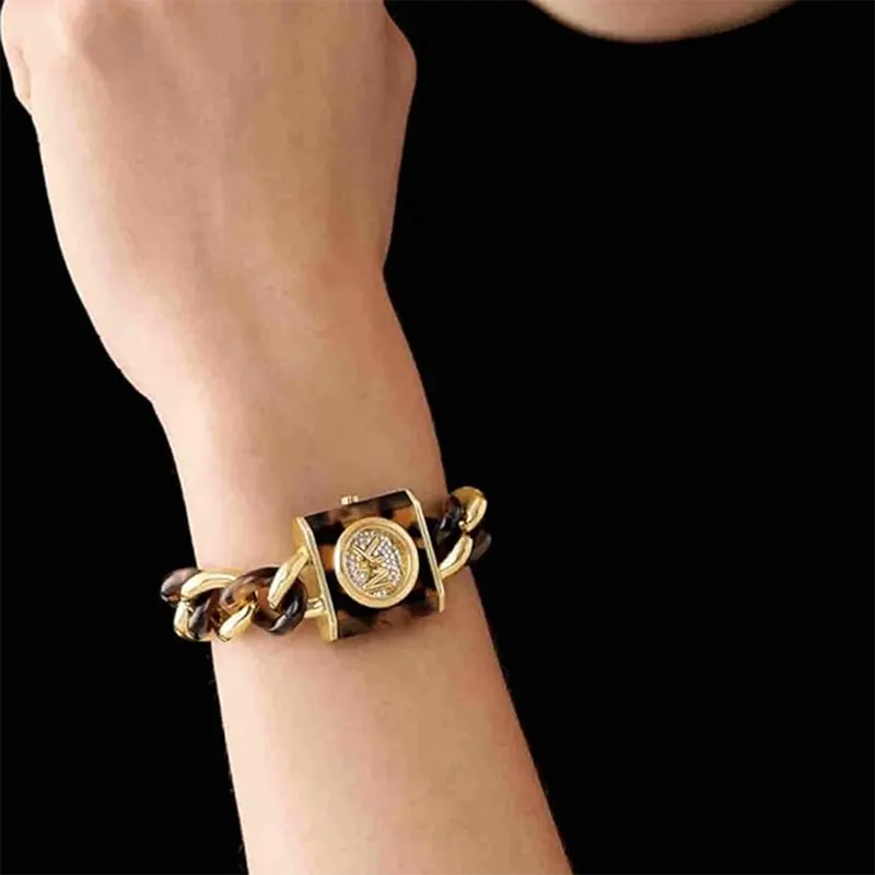 Michael Kors Chain Lock Tortoiseshell Acetate Chain Ladies Watch- MK4808